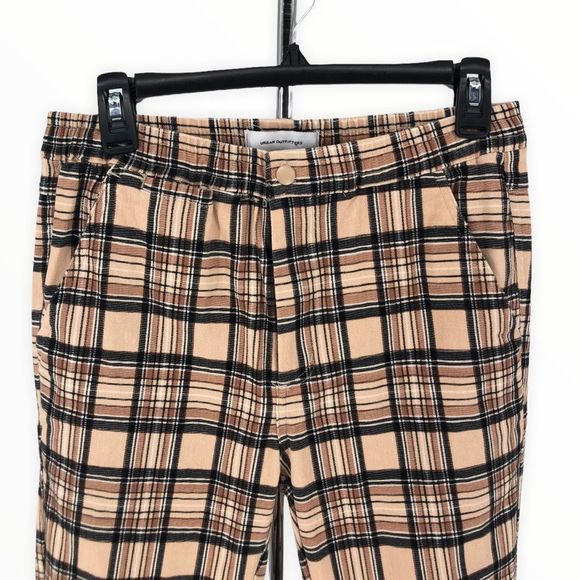 Urban Outfitters Brown Cream Plaid Flannel Stretch Waist Skinny Leg Pants size S - Picture 3 of 13